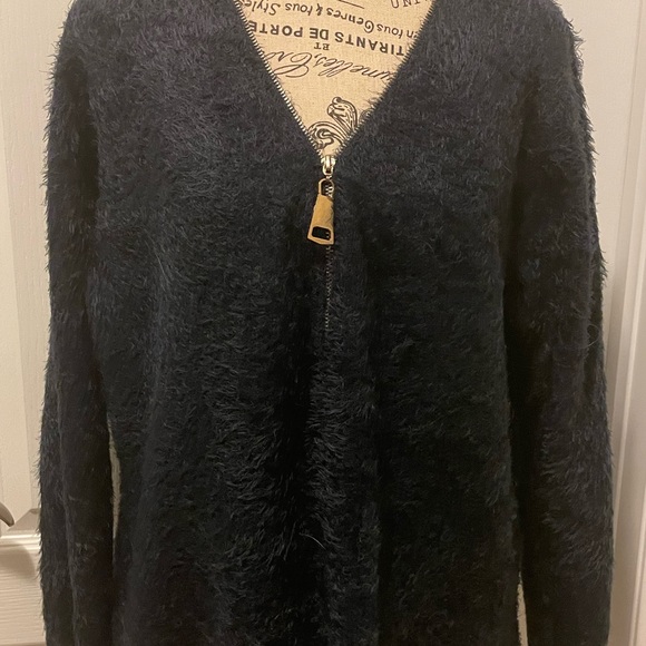 Creation XXL navy fuzzy eyelash sweater with zip on the neckline - Picture 2 of 13